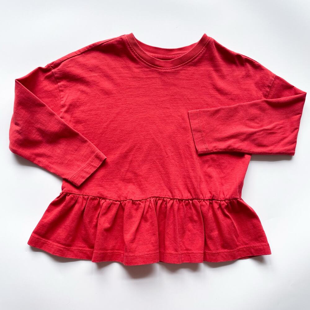 Girls Hanna Andersson Red-Orange Long Sleeve Cotton Peplum Top Size 5